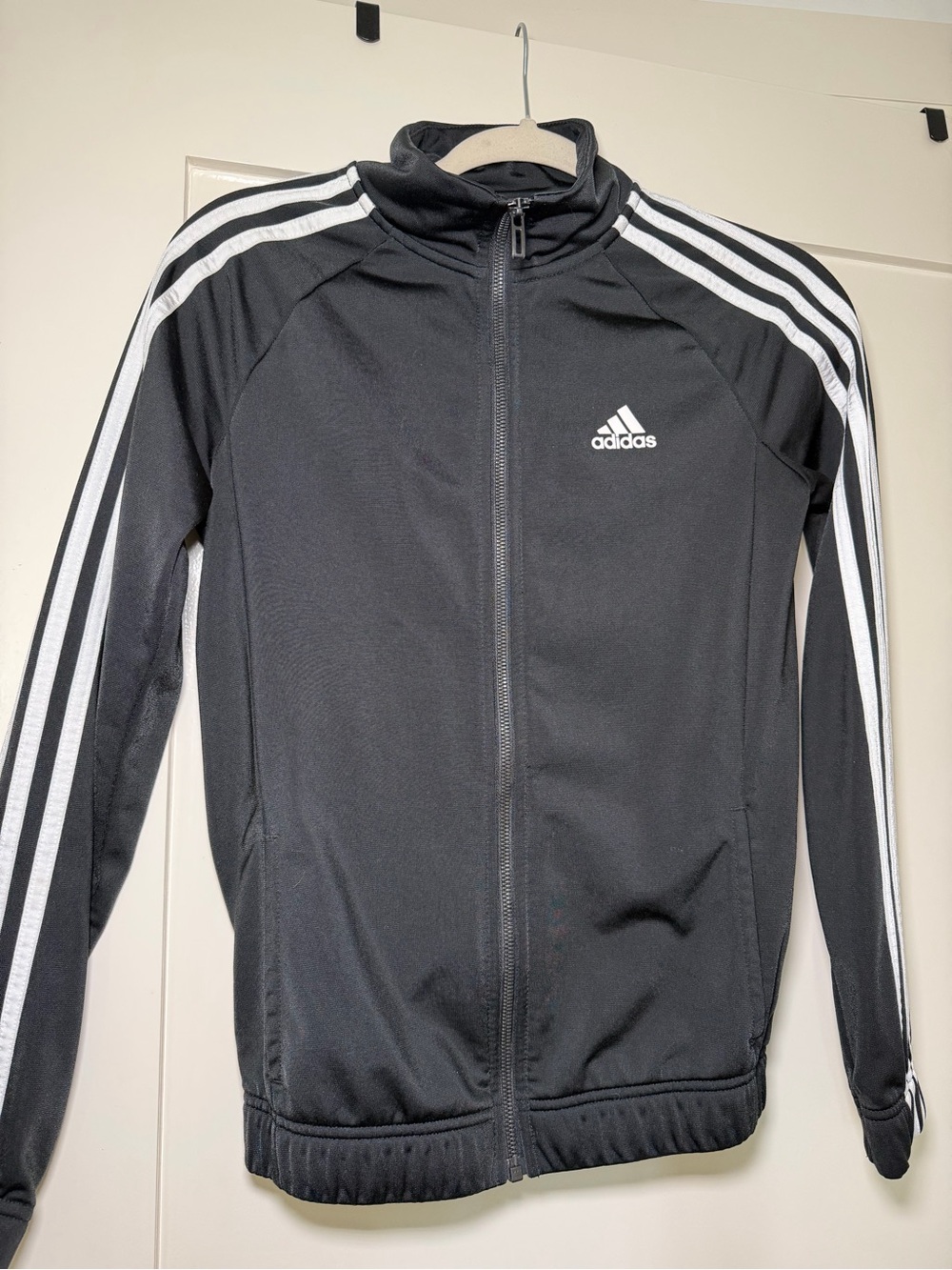 Adidas Black Jacket with White Three-Stripes